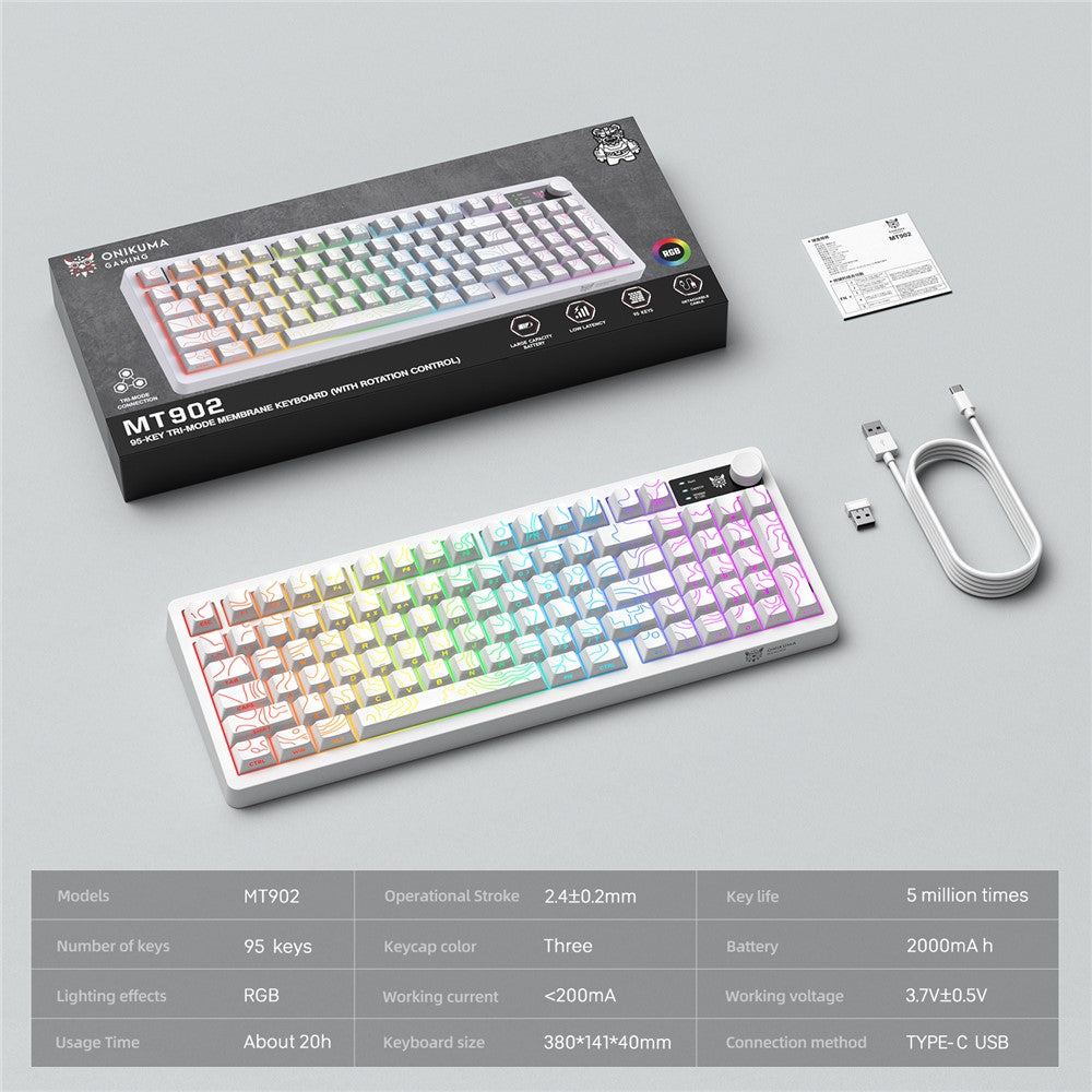 Clavier Gaming Mécanique ONIKUMA MT902 Sans Fil Tri-Mode RGB